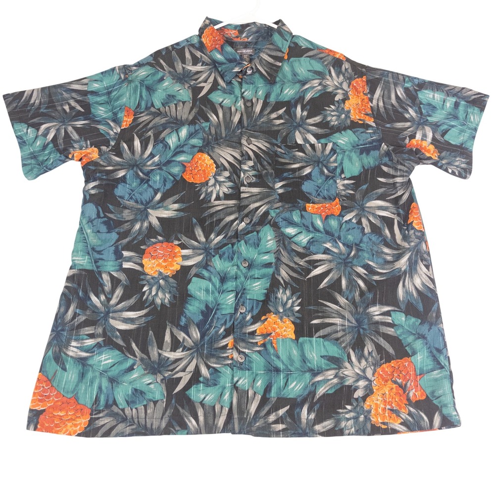 Van Heusen Air Mens 2XLT Tropical Pineapple Palm Leaf Button Up Shirt Tall